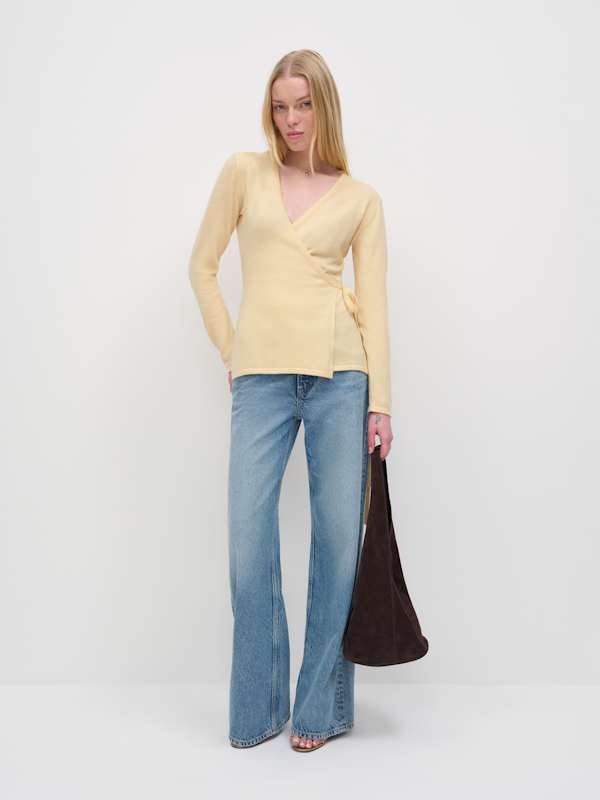 Miley Cashmere Wrap Sweater - Parmesan